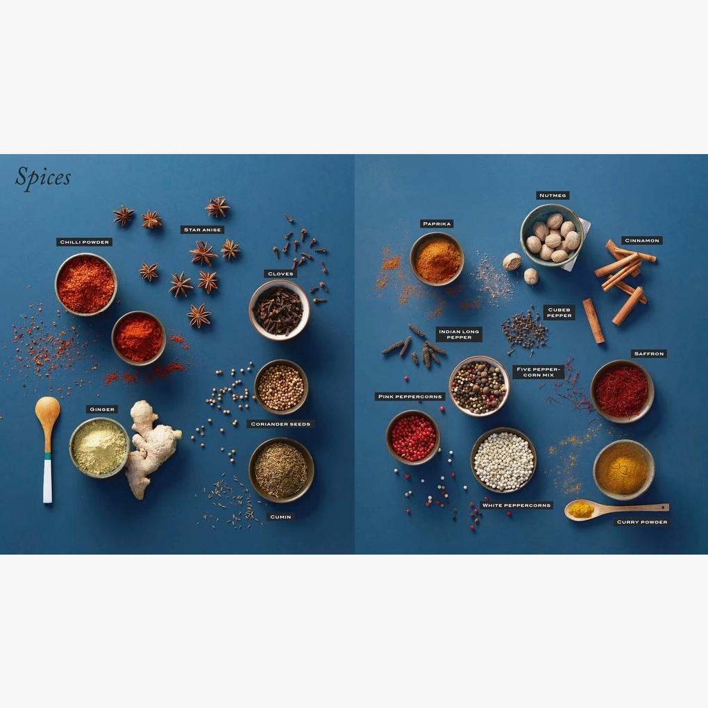A double page photograph of spices